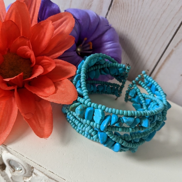 Faux Turquoise Boho Style Cuff Bracelet - Picture 4 of 5